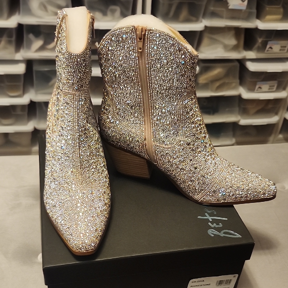 Betsey Johnson Sparkling Rhinestone Ankle Boots - Silver